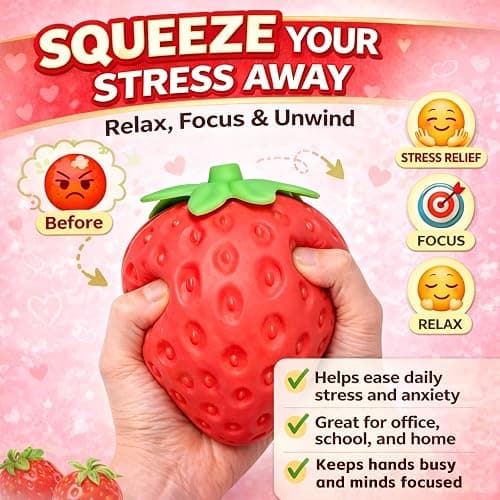 8In Strawberry Squishy, Jumbo Squishy Strawberry Giant Big Realistic Strawberry Moldable Soft Squishys Slow Rising Stress Ball for Anxiety Stress Party Favor for Adults (8IN Strawberry) thumbnail 4