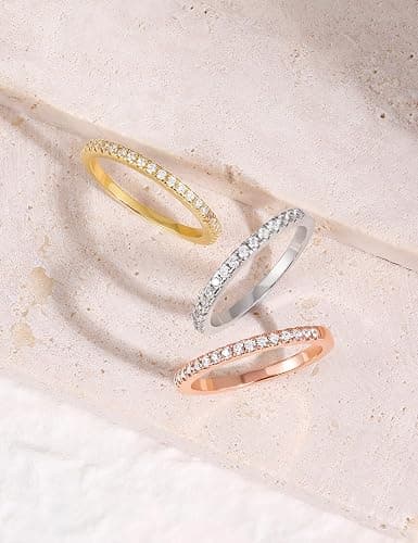 EAMTI 2mm Wedding Band Cubic Zirconia Half Eternity Stackable Brass Engagement Ring Size 3-13 thumbnail 2