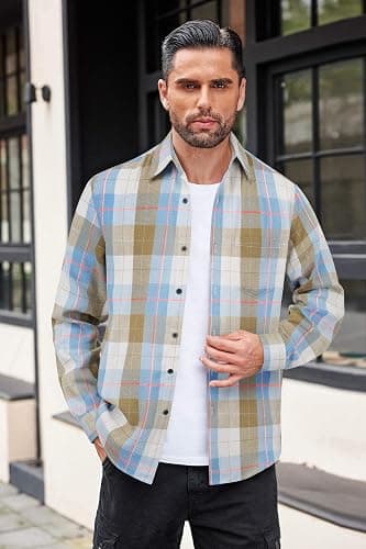 COOFANDY Mens Flannel Shirts Long Sleeve Button Down Shirt with Pocket Casual Shirts Work Shirts for Men thumbnail 4