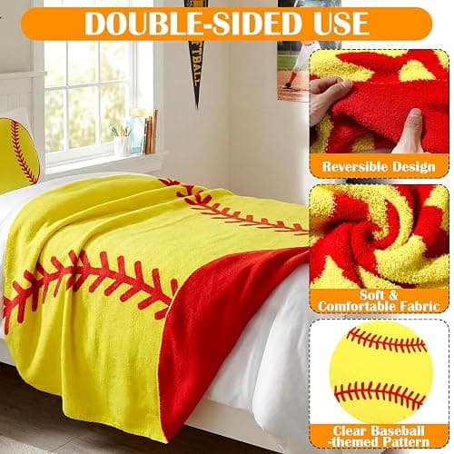 Batiyeer 60 Inch Round Softball Throw Blanket, Reversible Knitted Microfiber Softball Senior Night Throw Gift for Teens Adults, Double Sided Soft Warm Sports Blanket for Couch Sofa Game Room Decor thumbnail 4