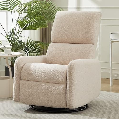 Korser 360° Swivel Glider Chair, Rocking Chair Nursery with Side Pockets, Deep Cushioned Seat, Nursery Chair with Steel Structure Base, Sherpa Swivel Chairs for Living Room, Bedroom, Khaki - Image 1