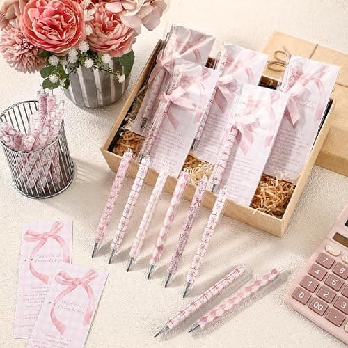 Sayglossy 30 Set Preppy Pink Coquette Bow Mechanical Pencil Bow of Friendship Bookmark Card 6 Styles Eternal Pencil Kawaii School Supplies Galentines Gift for BFF Daughter Student Classmate Friend thumbnail 6