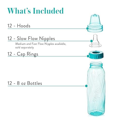 Evenflo Feeding Classic Tinted Plastic Standard Neck Bottles for Baby, Infant and Newborn, Pink/Lavender/Teal, 8 Ounce (Pack of 12) thumbnail 5