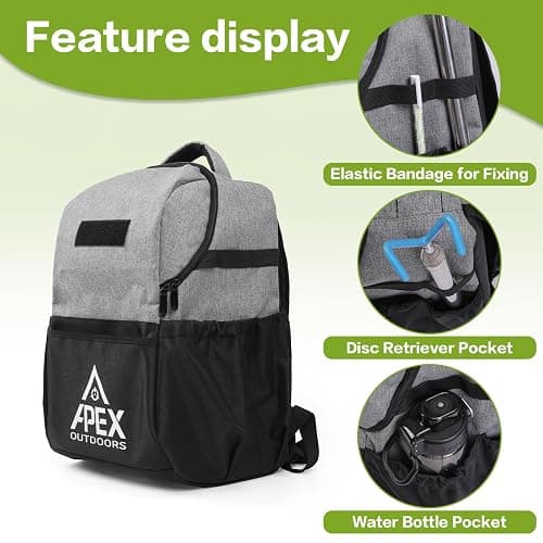 Apex Outdoors Lite Disc Golf Bag, Disc Golf Backpack Holds Over 18 Discs, with Foldable Support Panels & Accessories Pouch & Water Bottle Holder thumbnail 3