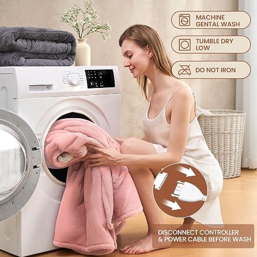 PTQ Heated Throw Blanket 50"×60" - Premium Cosy Soft Electric Blanket with 6 Heating Levels,Fast Heating Flannel Sherpa Blanket for Bed & Couch - Auto Shut Off/Machine Washable Blanket (Pink) thumbnail 6
