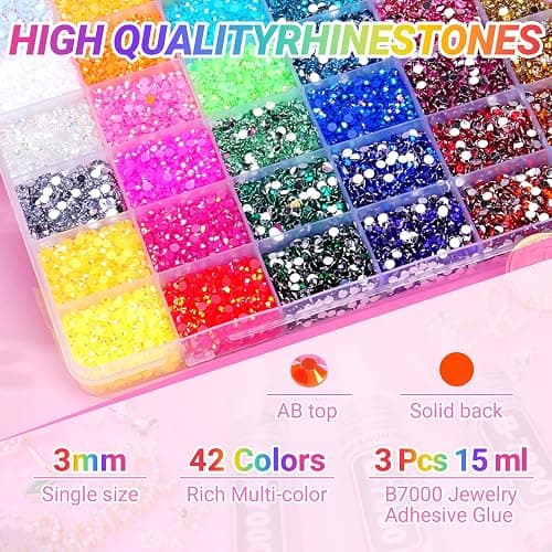 46000Pcs 42 Colors Jelly Rhinestones for Bedazzling, Resin Multicolor 3mm Flatback Gems for Crafting, Bedazzler Kit with 3Pcs 15ml B7000 Jewelry Glue for Crafts Clothes Book Shoes Nail Diamond Art thumbnail 6