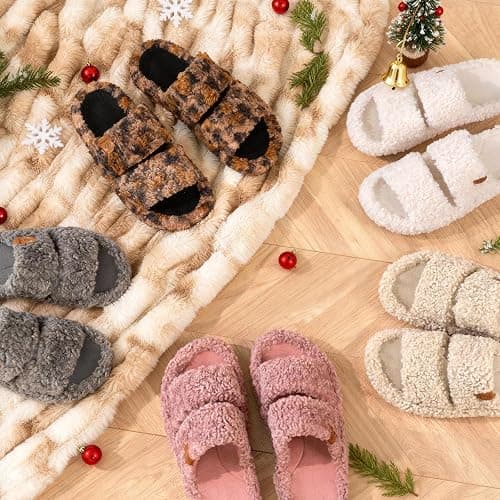 EverFoams Womens Fuzzy Open-toe Slippers Soft Comfy Memory Foam Indoor House Shoes thumbnail 6