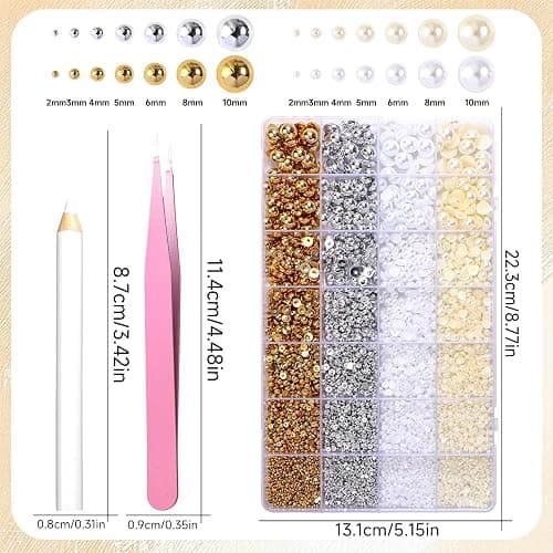 20000Pcs Gold Silver White Half Pearls for Crafting, Pearl for Nails | Flatback Pearls, 6 Sizes ABS Pearl Beads Gems for Nails Art DIY Crafts Embellishment Shoes Clothes Bags DIY Making thumbnail 2