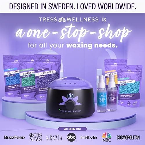 Tress Wellness Award Winning Waxing Kit for Sensitive Skin – Safe for Face & Skin, Easy to Use – At-Home Kit for Face, Bikini, Brazilian & Full Body - Digital Display, Black Purple Flower thumbnail 7