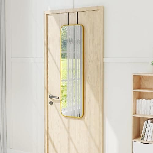 NARCISSUS 47x14 Mirror Door Hanging Full Length,Over Door or Wall Mounted Aluminum Alloy Frame Tempered Glass Rectangle Full Body Mirrors for Bedroom Dressing Living Room Bathroom 47 inch Gold thumbnail 2