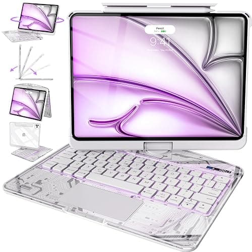 Intermerge Transparent Case with Keyboard for iPad Air 11"(M4/ M3/ M2, 2026/2025/ 2024), Air 5th/4th, Pro 11" 2022-2018, 360° Swivel Multi-Touch Trackpad, 7-Color Backlit, Pencil Holder, Frost Pulse - Image 1