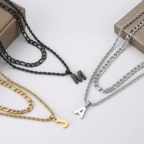 WEDDINEN Stocking Stuffers-Layered Initial Necklace for Men Boys Figaro Twist Rope Chain Letter Necklace Jewelry Christmas Birthday Gift for Men Boyfriend Teen Boys thumbnail 4