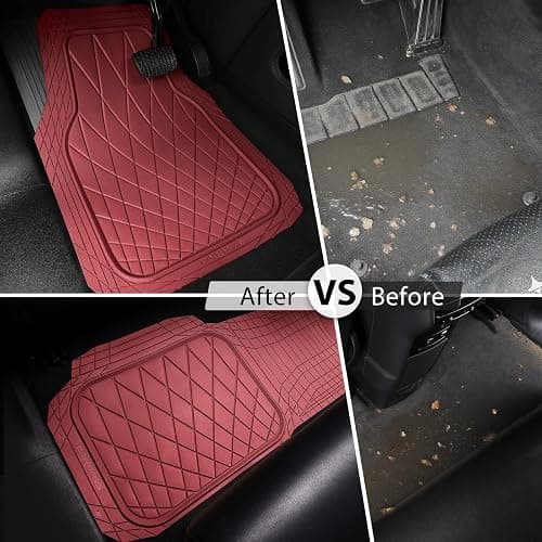 CAR PASS Heavy Duty Rubber Car Floor Mats, Waterproof Universal Trim-to-Fit Car Mats All Weather Floor Mats for SUV Truck Sedan, Premium Auto Floor Mats Full Set 3 Piece Anti-Slip, All Burgundy Red thumbnail 6