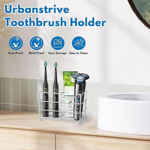 Urbanstrive 304 Stainless Steel Bathroom Toothbrush Holder Toothpaste Holder Stand Bathroom Accessories Organizer (Silver, Large) thumbnail 7