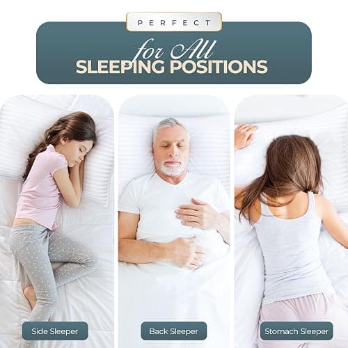 Utopia Bedding Hotel Bed Pillows for Sleeping, Pillows Queen Size Set of 2 | Down alternative pillows, cooling hotel quality, luxury comfort for back, side & stomach sleepers, Premium Stripes, White thumbnail 4