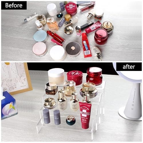 ELEGANTLIFE 3 Tier Acrylic Riser Display Shelf Cupcake Stand for Amiibo Funko POP Figures,Perfume & Cologne Organizer,Desserts Holder,Jewelry Display Shelf Risers for Décor,2 Sets of 3-Pack (Clear) thumbnail 5