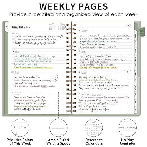 AHGXG Academic Planner 2026-2027, July 2026 - June 2027, Weekly and Monthly, 8.5" x 11", Calendar, Agenda for Women, Teacher, Student, School, 12-Month Tabs (Light Green) thumbnail 5