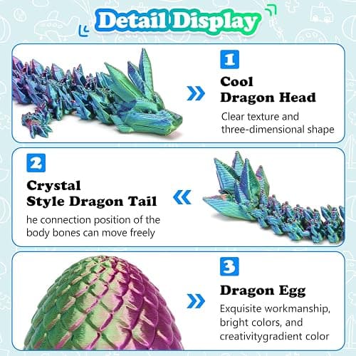 3D Printed Dragon with Surprise Egg,Surprise Dinosaur Eggs Fidget Toys for Kids, Birthdays, Halloween Christmas Decorations Gifts Indoor Outdoor for Girls Boys (Green) thumbnail 6
