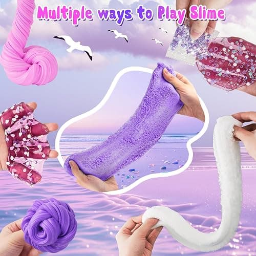 LAWOHO 6 Packs Gradient Purple Slime Kit - Cloud, Butter & Clear Slimes, Crunchy Slimes Kits for Kids with Beach Charms & Add-ins, Party Favors for Girls & Boys, 360ml Soft Non Stick Slime Making Kit thumbnail 5