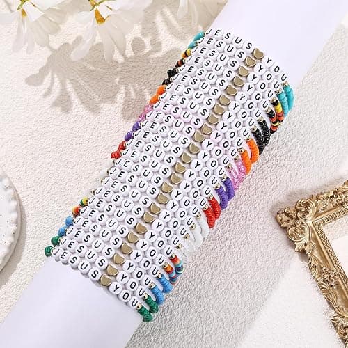 Taouzi 24Pcs 𝐉𝐞𝐬𝐮𝐬 𝐋𝐨𝐯𝐞𝐬 𝐘𝐨𝐮 Bracelets Bulk Handmade Clay Beads 𝐁𝐢𝐛𝐥𝐞 𝐕𝐞𝐫𝐬𝐞 Bracelets Christian Friendship Jewelry Xmas Gifts for Women thumbnail 3