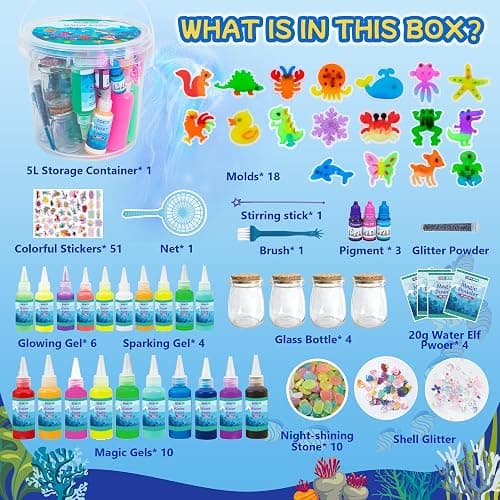 Glow-in-The-Dark Magic Gel Water Elf Toy Kit - Aqua DIY Fairy Set with 18 Sea Creature Molds, 100ml Water Gel, 20 Color Gels, Christmas & Birthday Gift, Make Your Own Arts & Crafts STEM Kit for Kids thumbnail 6