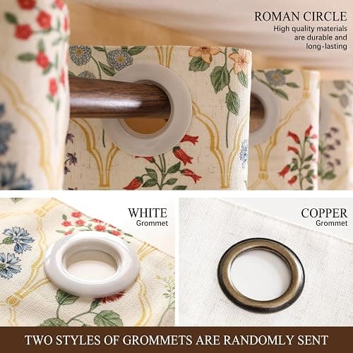 ISAENNE Vintage Semi Blackout Colorful Floral Curtains,Linen Home Decor Curtain with Grommets for Bedroom Living Room Kitchen Bedroom Window,2 Panels 53 Inches Wide by 63 Inches Long -Serenity B thumbnail 6