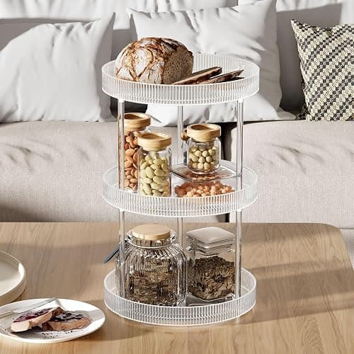 3 Tier Lazy Susan Bathroom Countertop Organizer, 360° Clear Rotating Makeup Cosmetic Perfume Storage Tray, Spinning Vanity Organizer Shelf for Bathroom Cabinet, Dresser, Kitchen(Large) thumbnail 2
