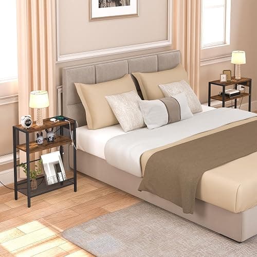 NIGHTSTAND | Amazon | HOOBRO Small Narrow Side Table with Charging Station, Skinny End Table for Small Spaces, Slim Nightstand with USB Ports Outlet, Sofa Beside Table with Storage Shelf, White and Gold DW102UBZ01 - 1 - Gold + White thumbnail 8