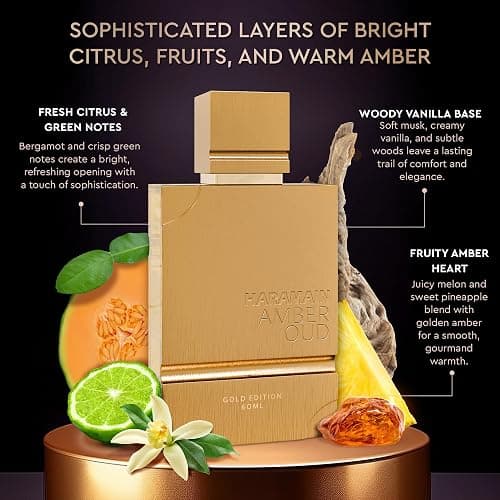 Al Haramain Amber Oud Gold Edition Eau De Parfum Spray 60ml + ATOMIZER – Unisex Perfume Arabian Perfumes for Women & Men – Long-Lasting Sweet Fragrance Arabic Cologne – Men & Women's Gift (2 oz.) thumbnail 2