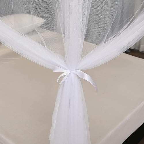 Mengersi Bed Canopy for Full Queen King Size Bed,Canopy Bed Curtains Elegant Mosquito Net,Mosquito Netting for Camping Patio Indoor Outdoor Bug Net,White thumbnail 7