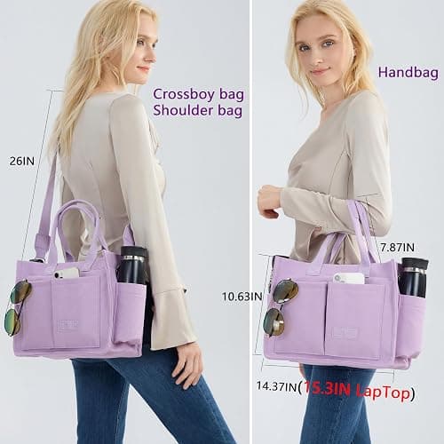 ZHMO Canvas Tote Bag for Women,Womens Purse Handbags Totes Bags Crossbody Work Laptop Book Bag for Travel Nurse College Gift - Canvs Elegant Beige thumbnail 4