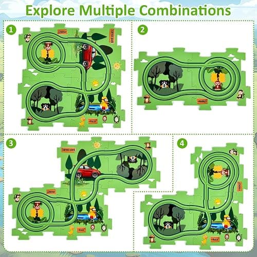 25PCS Puzzle Racer Kids Car Track Set, Jungle Themed Series, Educational Car Puzzle Toys Gifts for Kids and Boys thumbnail 6