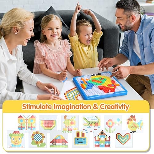 ZOZOPLAY Large Cube Mosaic Puzzle, 490-Piece STEM Learning Building Blocks | 490 ABS cubes, storage case, grid board, 12 pattern prompts for ages 3+; supports color, shape, fine-motor, and STEM learning thumbnail 4