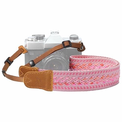 Padwa Lifestyle Speed Pink Camera Strap - 1.5" Soft Cotton Rope Weave Crazy Horse Cowhide Head Camera Straps for Photographers and All Cameras,Cute Adjustable Vintage Woven Strap for Adults & Kids thumbnail 9