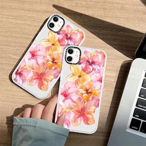 Yoedge Transparent Handyhülle für iPhone 11 Hülle, Aesthetic Hibiskus Blumen Sommer Muster Niedlich Muschel Design Mädchen Geschenk Schutzhülle,Silikon Case Cover für iPhone11 6,1",Bunt Flower thumbnail 7