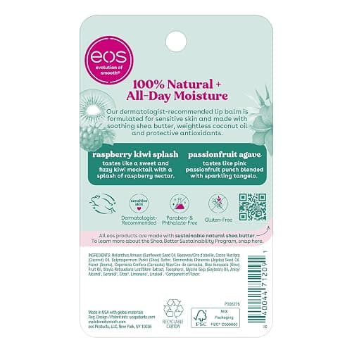 eos 100% Natural Lip Balm, Raspberry Kiwi Splash & Passionfruit Agave, All-Day Moisture, Lip Care Products, 0.14 oz, 2-Pack thumbnail 7