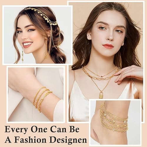 ROADPLUM 14 Roll Gold Chains for Jewelry Making - 102Ft Chains (Copper & Stainless Steel) with 2 Jewelry Pliers, 260+ Lobster Clasps, Jump Rings & Connectors - Complete DIY Chain Supplies for Crafter thumbnail 6