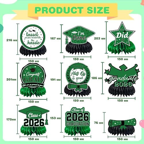 Graduation Decorations 2026 - Green Graduation Honeycomb for Table Centerpiece | Graduation Party Decorations Class of 2026,Table Toppers for Graduation Party Favors Supplies Indoor Outdoor thumbnail 3