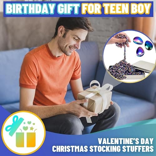 Chilvil Fidget Toys for Teen Boys Adult, Metal Squishy Squeeze Toys for Teen Girls Cool Gadgets Gift Quiet Office Desk Sensory Autism Autistic 500pc Fidgets Beads Stones ADHD Ferrite Putty thumbnail 6