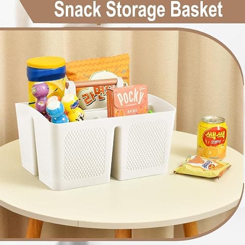Haundry Plastic White Shower Caddy Basket with 3 Compartments, Portable Divided Bathroom Cleaning Caddy Organizer Storage Tote with Handle for Dorm, College, Room Essentials thumbnail 8