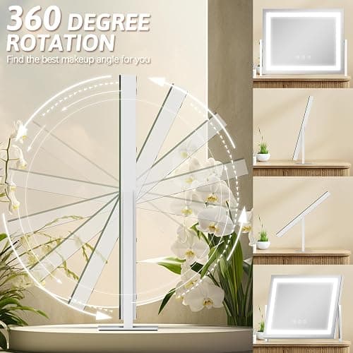 ROLOVE Vanity Mirror with Lights 22"x18", Lighted Makeup Mirror with 10X Magnification, Smart Touch 3 Colors Dimmable, 360° Rotation, Women Gift, Dresser Mount, Bathroom (White) thumbnail 7