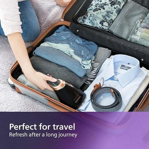 Philips Steam&Go Plus Handheld Clothes Steamer, Vertical and Horizontal Garment Steamer, No Ironing Board Needed, 0.07 Litre, 1300 W, Black/Copper, GC362/86 thumbnail 5