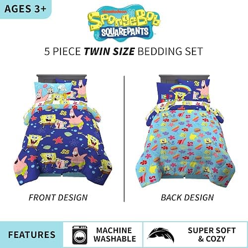Franco Kids Bedding Super Soft Comforter and Sheet Set with Sham, 5 Piece Twin Size, Spongebob Squarepants thumbnail 4