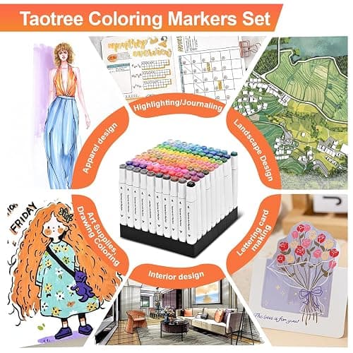 Taotree Alcohol Markers 100 Colors with Case & Holders, Dual Tips Art Coloring Markers Pens, Chisel & Fine Art Supplies Sketch Pens for Artist Kids Adult Coloring Books Drawing, Painting, Sketching thumbnail 7