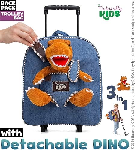 Toddler Luggage for Boys w Dinosaur Toys, Kids Rolling Backpack for Boys, Toddler Suitcase, Gifts for 3 4 5 6 Year Old thumbnail 3