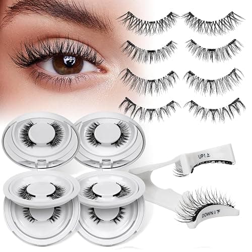 QUEWEL 4 Pairs Magnetic Eyelashes Natural Look, Reusable Magnetic Eyelashes with Applicator, No Glue Needed Lash Clusters Kit, Easy to Wear and Remove(4 Pairs-C01) - Image 1