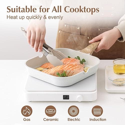 SENSARTE Nonstick Ceramic Grill Pan for Stove Tops, Versatile Square Grilling Pan with Pour Spouts, Durable Grill Skillet for All Stoves(Gas,Electric,Induction) Non Toxic-PTFE,PFAS,PFOA Free, 9.5Inch thumbnail 7