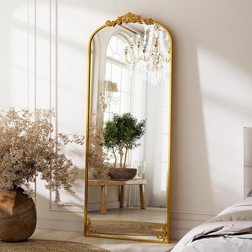 GLSLAND 56"x21" Vintage Full Length Mirror - Carved Arched Floor Standing Mirror, Baroque Full Body Mirrors for Bedroom Living Room Entryway, Gold Frame thumbnail 3