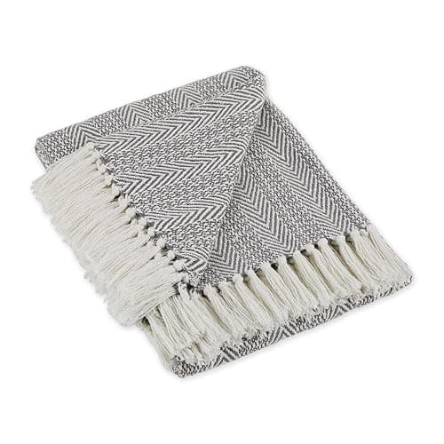 DII Rustic Farmhouse Throw Blanket with Decorative Tassles, Use for Chair, Couch, Bed, Picnic, Camping, Beach, & Just Staying Cozy at Home (50 x 60), Herringbone Stripe Gray - Image 1