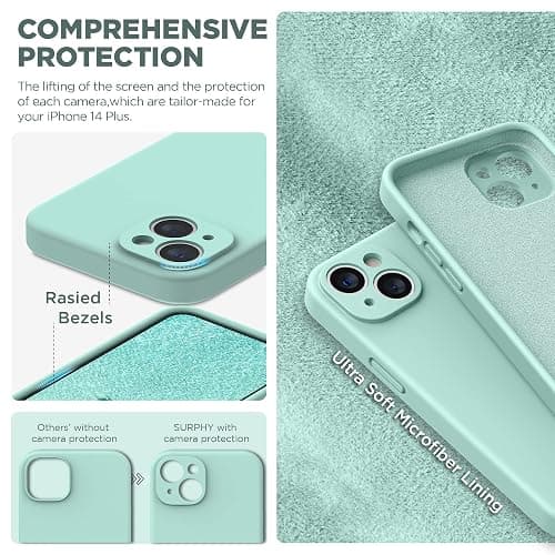 SURPHY Case for iPhone 14 Plus Case with Screen Protector and Camera Protection, Liquid Silicone Phone Case with Soft Microfiber Lining, Mint Green thumbnail 4